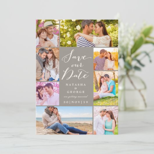 モダンScript 8数々の Photo日付の保存 招待状 (スタンド正面)