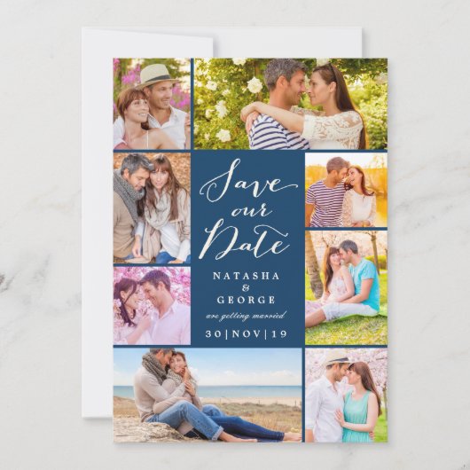 モダンScript 8数々の Photo日付の保存 招待状 (正面)