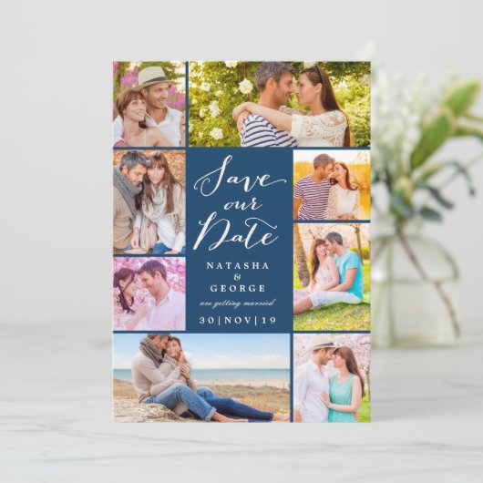 モダンScript 8数々の Photo日付の保存 招待状 (スタンド正面)