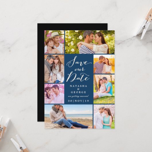 モダンScript 8数々の Photo日付の保存 招待状 (正面/裏面インサイチュ)