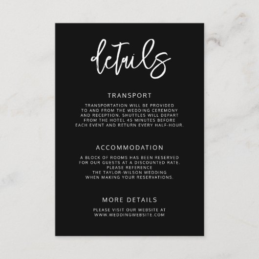 モダンScript Blackの結婚詳細 エンクロージャーカード (正面)