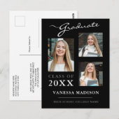 モダンScript Black Graduate Announcement ポストカード (正面/裏面)