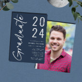 モダンScript Blue 2024写真卒業 案内状