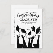 モダンScript Cap Tossホワイト卒業 サンキューカード (正面/裏面)