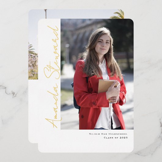 モダンScript Chic Photo Graduation発表 箔シーズンカード (正面/裏面)