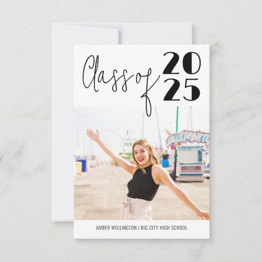 モダンScript Class of シンプル Photo Graduation 招待状 (正面)