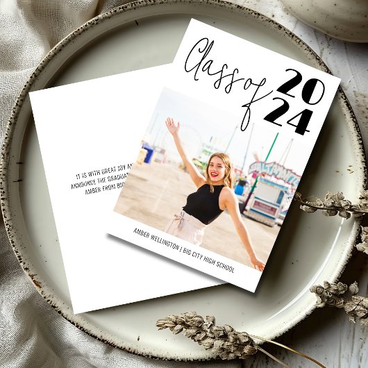 モダンScript Class of シンプル Photo Graduation 招待状