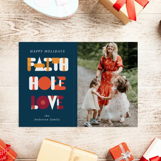 モダンScript Faith Holiday Photo Card シーズンカード