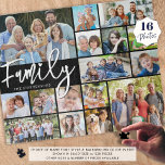 モダンSCRIPT FAMILY 16フォトコラージュ ジグソーパズル<br><div class="desc">スクリプトタイポグラフィにFAMILYというタイトルを付けモダン、文字と背景色の選択にパーソナライズされたは家族の名前を付けてフォトメモリパズルを作成する（黒に白で表示）。この簡単ーからアップロードするフォトのコラージュテンプレートは、様々な形状とサイズの16写真を有する。アシスタンス：救済デザインの変更やカスタマイズ、色の変更や別の製品へのデザインの転送に関しては、下のZazzleチャットメッセージタブでデザイザのBEFORE ORDERINGまたは電子メールmakeitaboutyoustore@gmail.comを介して。</div>