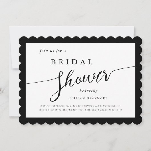モダンScript Framed Black & Whiteブライダルシャワー 招待状 (正面)