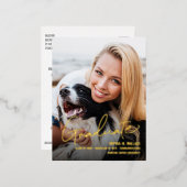 モダンScript Grad Photo卒業発表 箔招待状ポストカード (正面/裏面)