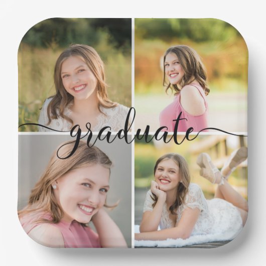 モダンSCRIPT GRADUATE 4 Photo Collage紙プレート ペーパープレート (正面)