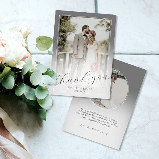 モダンScript Gray 2-Photo's 結婚 Thank You サンキューカード