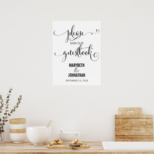 モダンScript Guest Book結婚 Poster Signを実行 ポスター (キッチン)