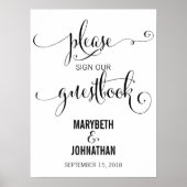 モダンScript Guest Book結婚 Poster Signを実行 ポスター (正面)