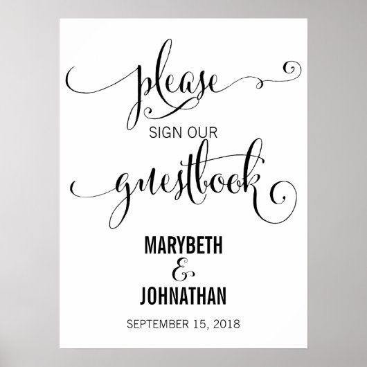 モダンScript Guest Book結婚 Poster Signを実行 ポスター (正面)