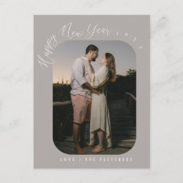モダンScript Happy New Yearフォトホリデー ポストカード
