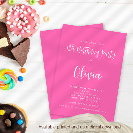 モダンScript Hot Pink 11th Birthdayパーティー 招待状