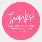 モダンScript Hot Pink Graduation Thank You ラウンドシール (正面)