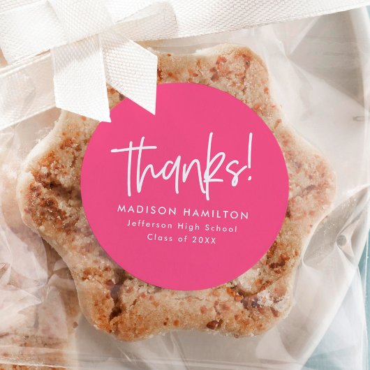モダンScript Hot Pink Graduation Thank You ラウンドシール