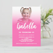 モダンScript Hot Pink Photo 5th Birthdayパーティー 招待状 (スタンド正面)