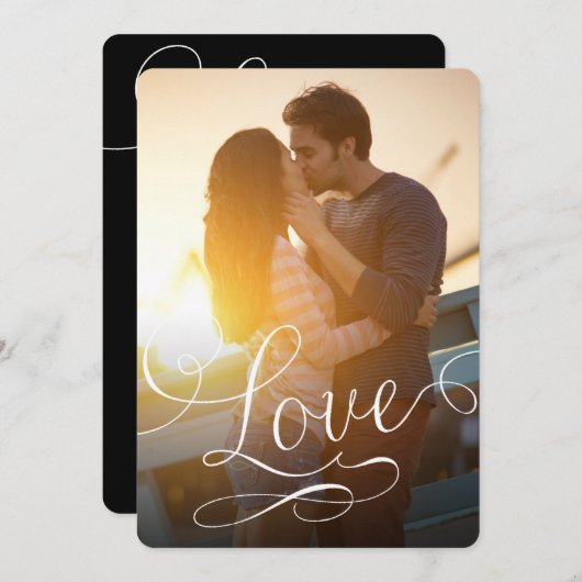 モダンScript Love Romantic Photo Save The Date セーブザデート (正面/裏面)