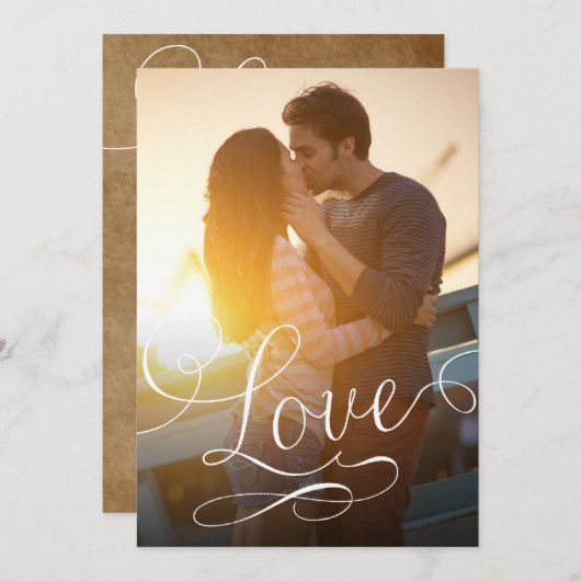 モダンScript Love Romantic Photo Save The Date セーブザデート (正面/裏面)