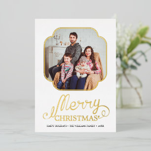 モダンScript Merry Christmas Year in Review Photo 箔シーズンカード