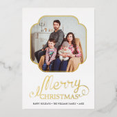 モダンScript Merry Christmas Year in Review Photo 箔シーズンカード (正面)