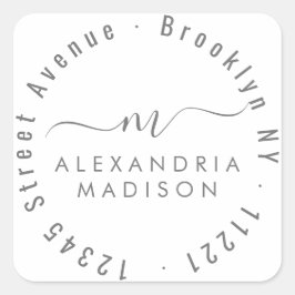 モダンScript MonogramアドレスSilver Gray スクエアシール