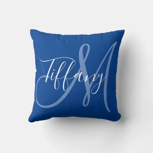 モダンScript Monogram in Blue クッション (裏面)