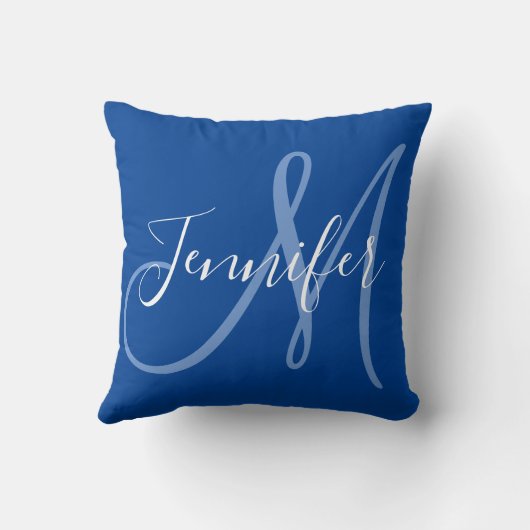 モダンScript Monogram in Blue クッション (裏面)