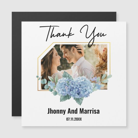 モダンScript Photoの磁気結婚カード (正面/裏面)