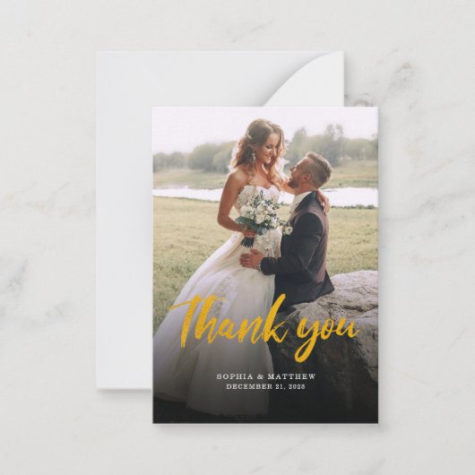 モダンScript Photo数々の結婚's Thank You ノートカード (正面)