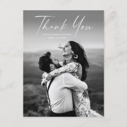 モダンScript Photo結婚's Thank You ポストカード