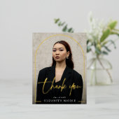 モダンScript Photo Arch Graduation Thank You 箔招待状ポストカード (立ち正面)