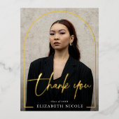 モダンScript Photo Arch Graduation Thank You 箔招待状ポストカード (正面)