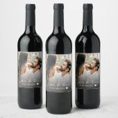 モダンScript Photo Black & White 結婚's ワインラベル (ボトル)