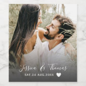 モダンScript Photo Black & White 結婚's ワインラベル (シングルラベル)