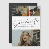 モダンScript Photo Collage卒業 マグネット招待状 (正面/裏面)