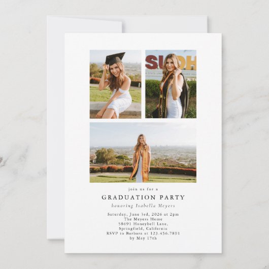モダンScript Photo Collage卒業 招待状 (裏面)