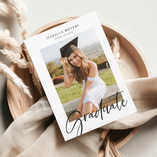 モダンScript Photo Collage卒業 招待状