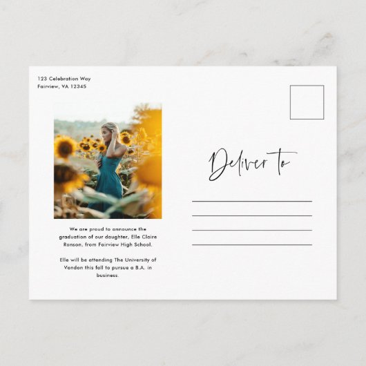 モダンScript Photo Collage卒業 案内ポストカード (裏面)