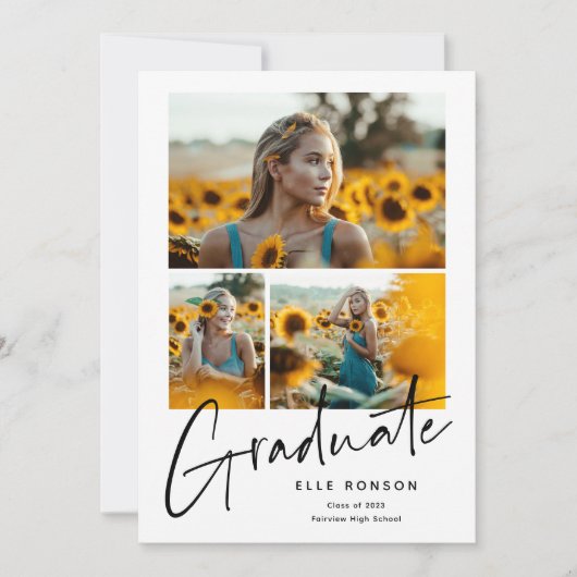 モダンScript Photo Collage卒業 案内状 (正面)