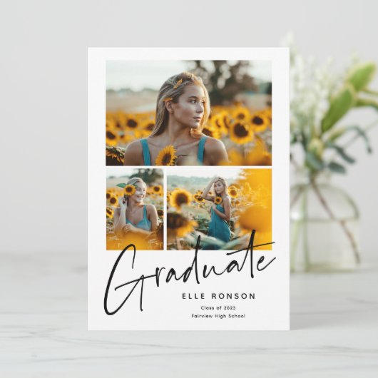 モダンScript Photo Collage卒業 案内状 (スタンド正面)