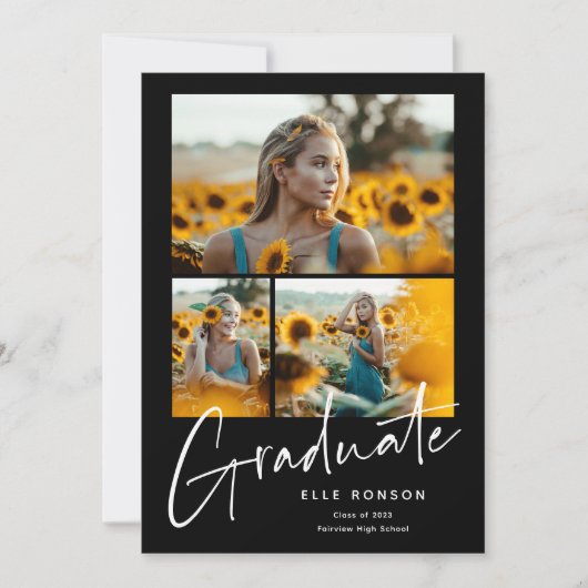 モダンScript Photo Collage卒業 案内状 (正面)