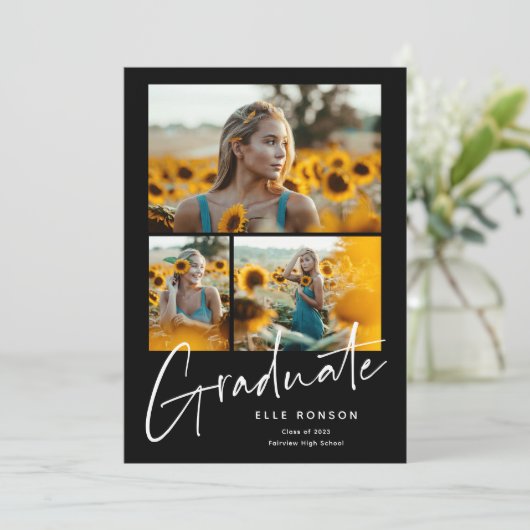 モダンScript Photo Collage卒業 案内状 (スタンド正面)