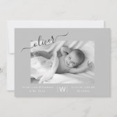 モダンScript Photo Collage新生児誕生 案内状 (正面)