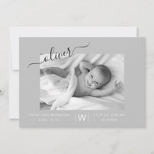 モダンScript Photo Collage新生児誕生 案内状 (正面)