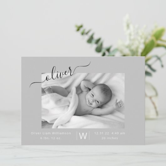 モダンScript Photo Collage新生児誕生 案内状 (スタンド正面)